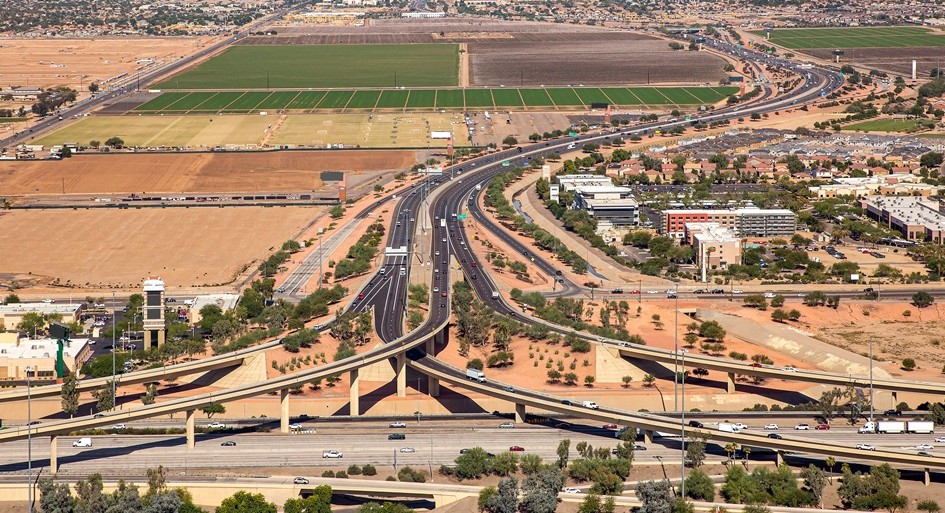 Interchange of the Loop 101 and Interstate 10, aerial looking North